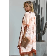 Russet Bohemian Print Open Front Loose Cover up